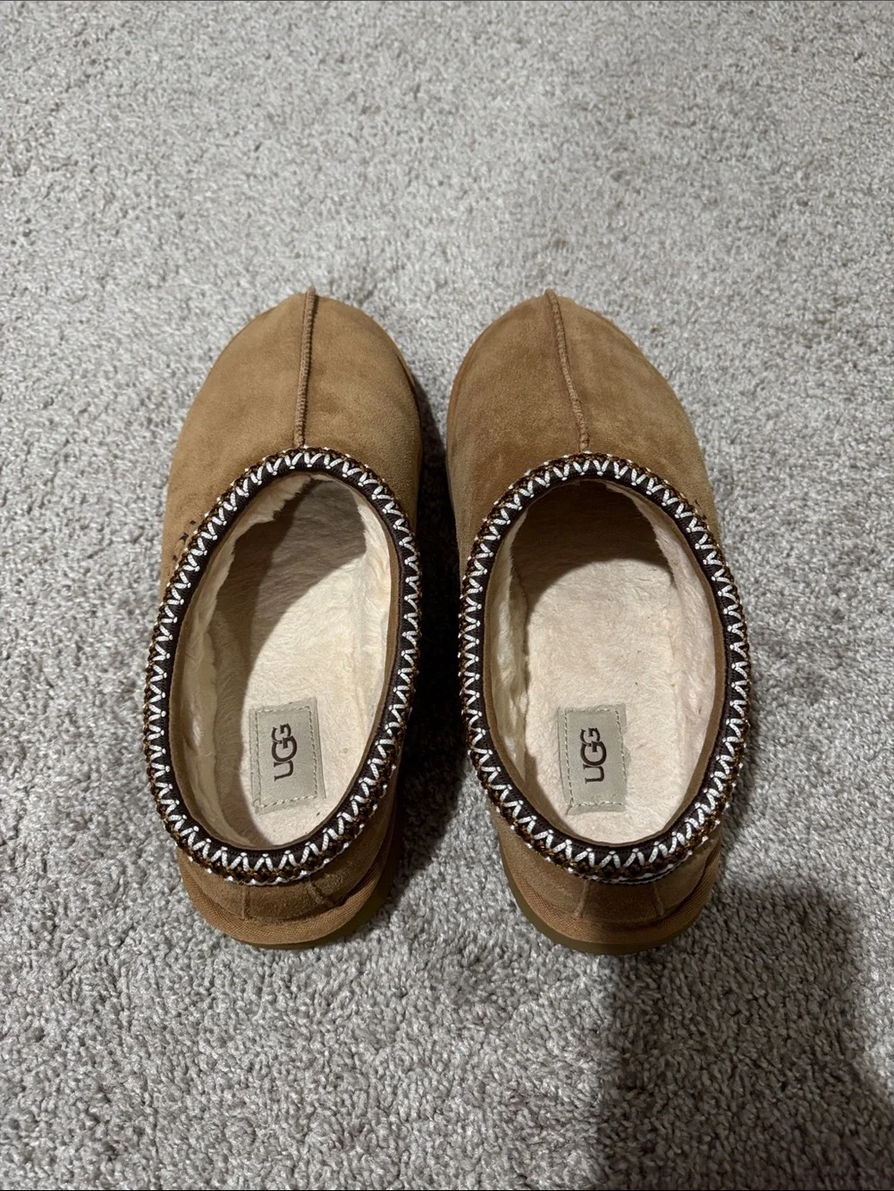 UGG womens 12 or mens 10 Tasman Suede Slip-On Slippers in Chestnut
